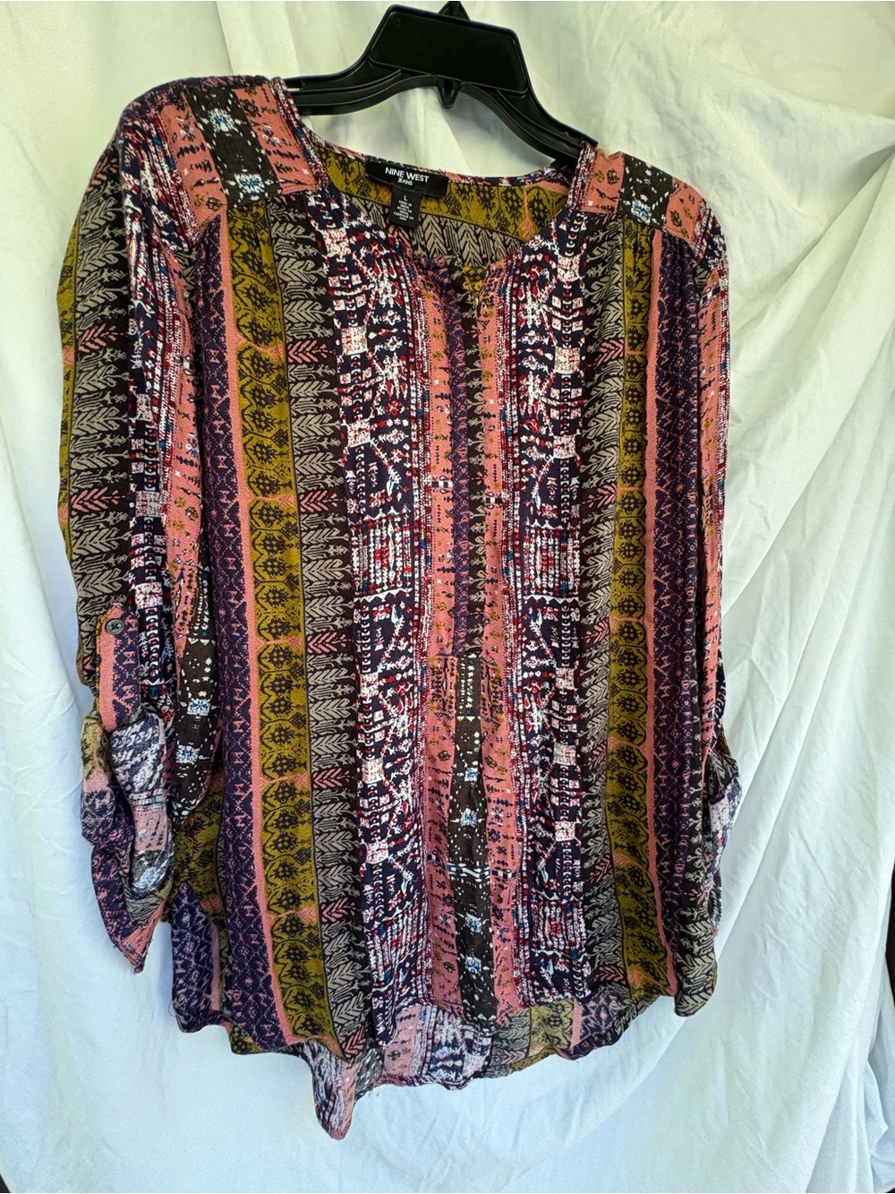 Nine West Multicolor Striped Boho Tunic - Pink, Olive & Navy